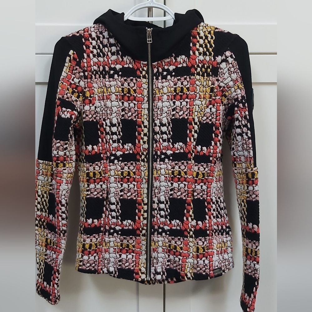 Tonia Debellis hooded plaid jacket.